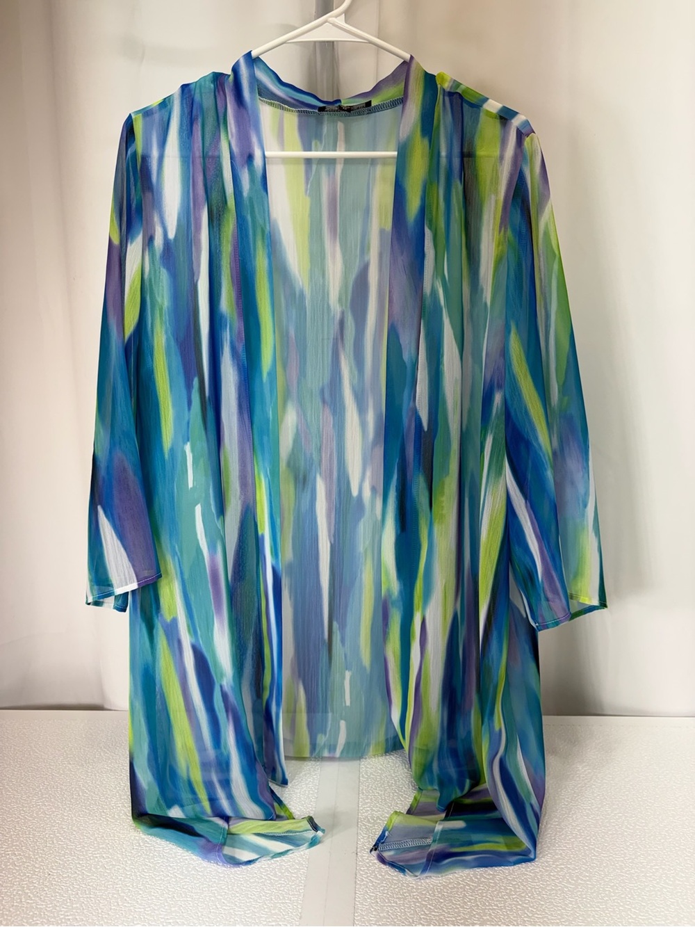 Slinky Brand Sheer Swim Cover-Up in Blue, Green & Purple Watercolor Stripe 4137
